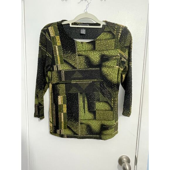 Vintage Elementz Blouse Lot of 2 Small Stretch Knit Abstract Metallic Gold Y2K - Picture 2 of 9